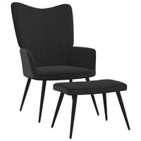vidaXL Fotel z podnóżkiem, czarny, obity aksamitem i PVC
