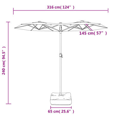 vidaXL Parasol ogrodowy podwójny z LED, lazurowy, 316x240 cm
