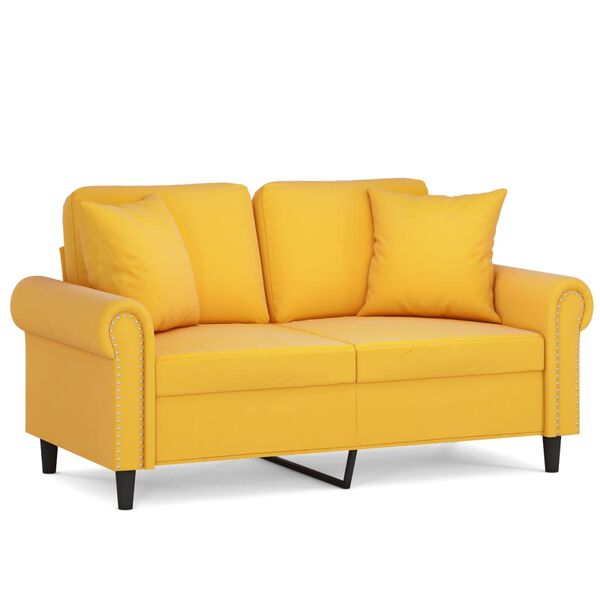 vidaXL 2-osobowa sofa z poduszkami, jasnoż&oacute;łta, 120 cm, aksamit