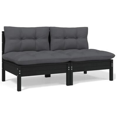 vidaXL 2-osobowa sofa ogrodowa z poduszkami, czarna, drewno sosnowe