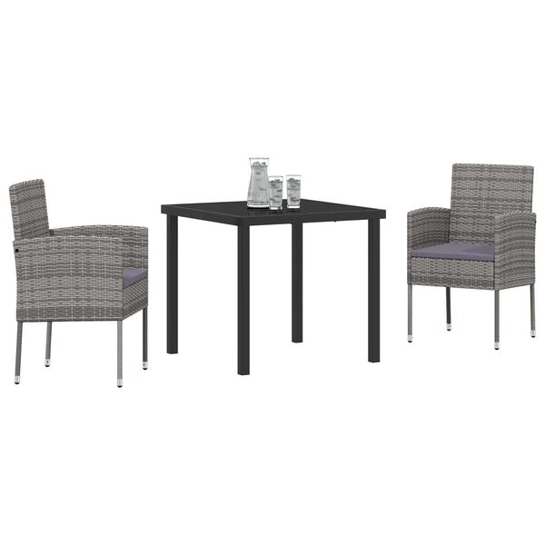 vidaXL Zestaw do jadalni w ogrodzie z poduszką 3 pcs Szary polirattan