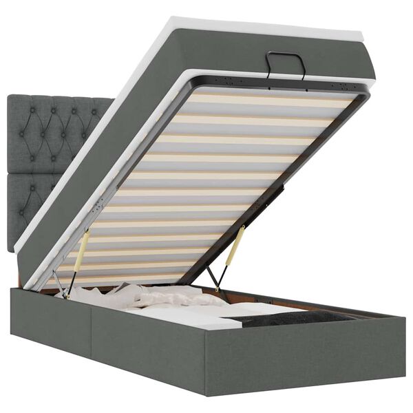 vidaXL Ł&oacute;żko Ottoman z materacem i LED, ciemnoszary, 80x200cm, tkanina