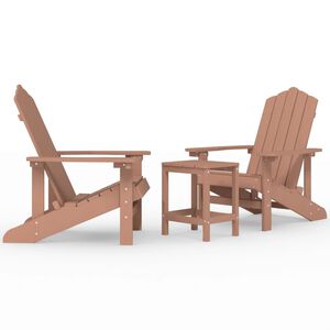 vidaXL Krzesła ogrodowe Adirondack ze stolikiem, HDPE, brązowe
