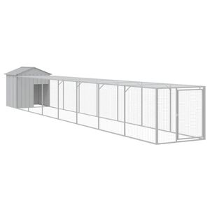 vidaXL Kurnik z wybiegiem, jasnoszary, 117x813x123 cm, stal