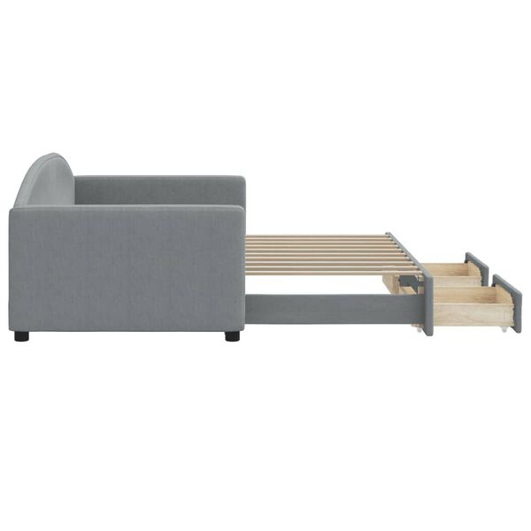 vidaXL Sofa rozsuwana z szufladami, jasnoszara, 90x190 cm, tkanina