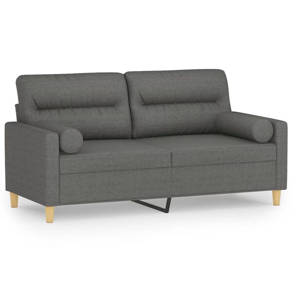vidaXL 2-osobowa sofa z poduszkami, ciemnoszara, 140 cm, tkanina