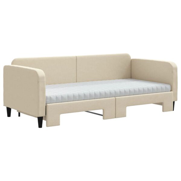 vidaXL Sofa rozsuwana z materacami, kremowa, 90x200 cm, tkanina