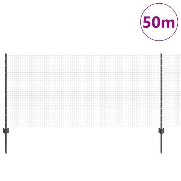 vidaXL Ogrodzenie z słupkiem Szary 1 x 50 m Stal i PVC