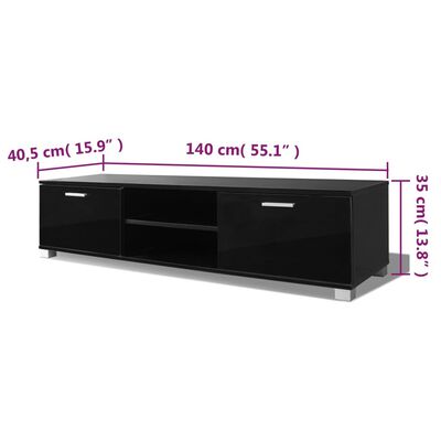 vidaXL Szafka pod TV na wysoki połysk, czarna, 140x40,5x35 cm