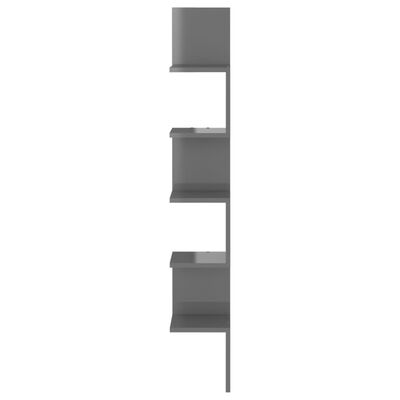 vidaXL Narożna półka ścienna, szara, wysoki połysk, 20x20x127,5 cm