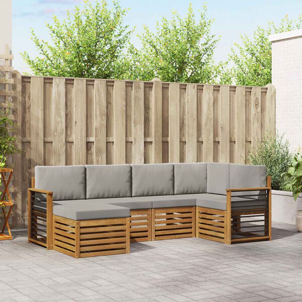 vidaXL Zestaw sofy narożnej z poduszką 6 pcs Naturalny i Jasny Szary