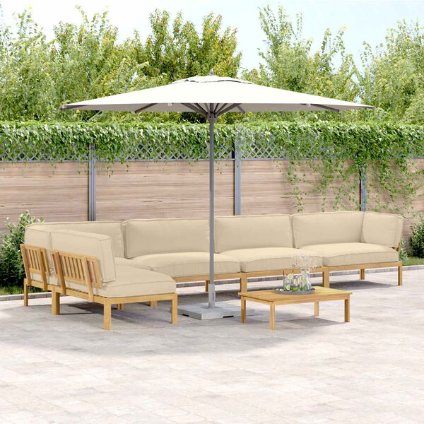 vidaXL Zestaw Sof z poduszką Gładki 6 pcs Beżowy Lite Drewno Akacji