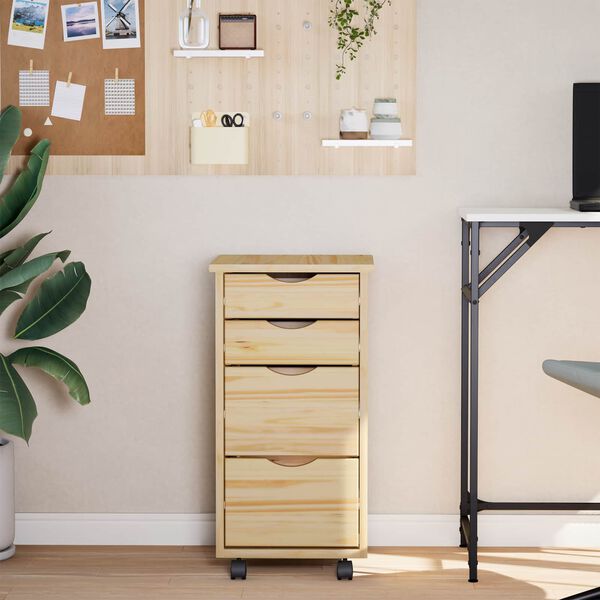 vidaXL Szafka na k&oacute;łkach z biurkiem z kołem MOSS Przejrzysty lakier