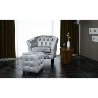 vidaXL Fotel z podnóżkiem, srebrny, sztuczna skóra