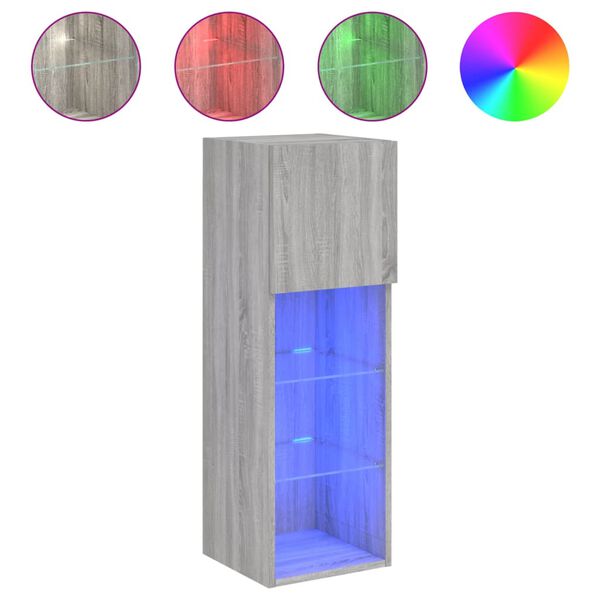 vidaXL Szafka TV, z LED, szary dąb sonoma, 30,5x30x90 cm