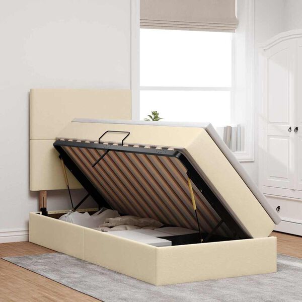 vidaXL Ł&oacute;żko z miejscem na przechowywanie i LED Kremowy 90 x 190 cm