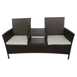 vidaXL Dwuosobowa sofa ogrodowa ze stolikiem, rattan PE, brązowa