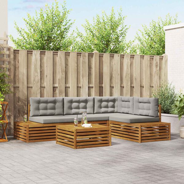 vidaXL Zestaw sof na zewnątrz 5 Sztuka Naturalny i Jasny Szary