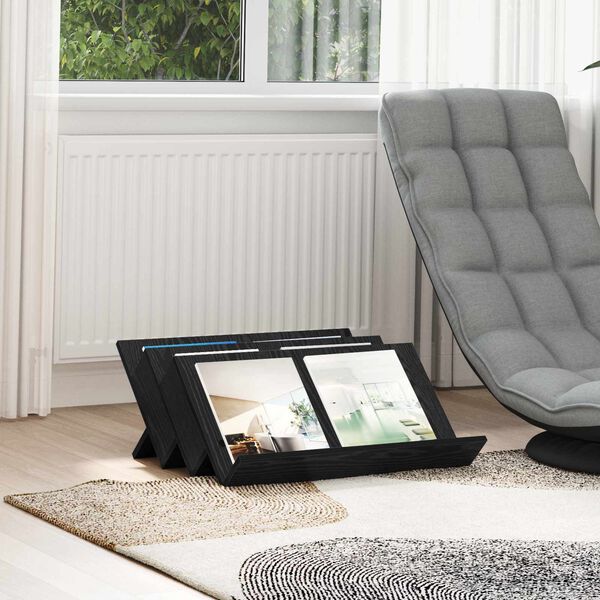 vidaXL Regał na gazety z p&oacute;łką Czarny Dąb 65 x 53 x 28,5 cm