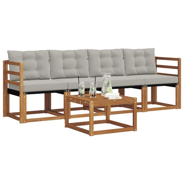 vidaXL Zestaw sof na zewnątrz z poduszką 5 pcs Naturalny i Jasny Szary
