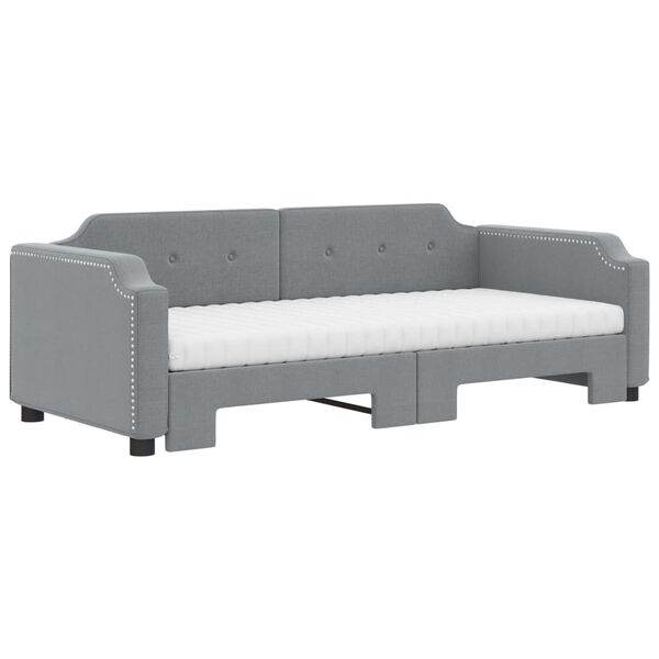 vidaXL Sofa rozsuwana z materacami, jasnoszara, 90x190 cm, tkanina