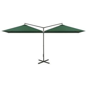 vidaXL Podw&oacute;jny parasol ogrodowy, stalowy słupek, zielony, 600x300 cm
