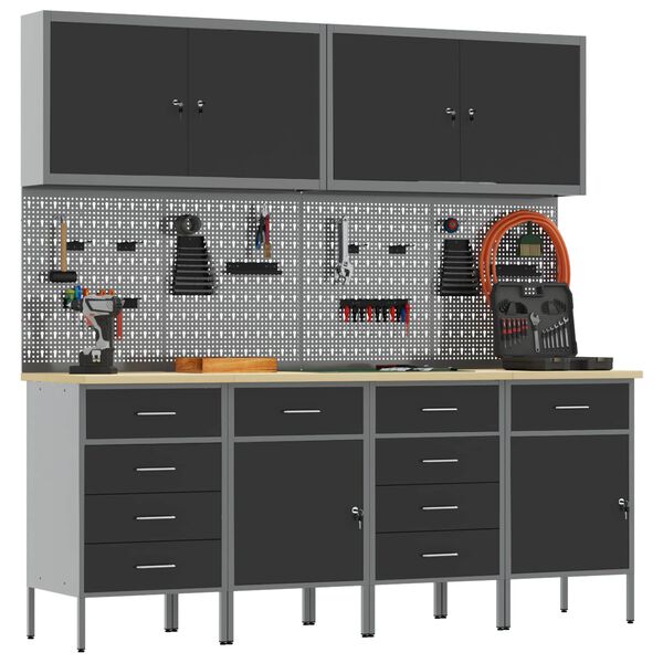 vidaXL Szafka robocza 10 pcs Czarny Drewno inżynieryjne i stal