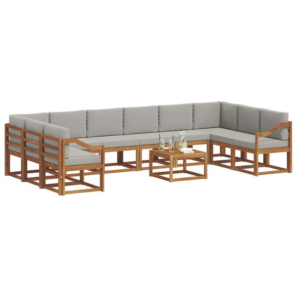 vidaXL Zestaw sof na zewnątrz 11 pcs Naturalny i Jasny Szary