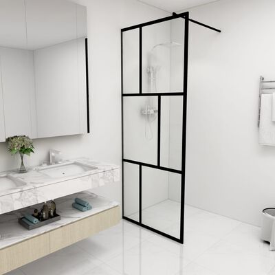 vidaXL Ścianka prysznicowa z hartowanego szkła, czarna, 80 x 195 cm
