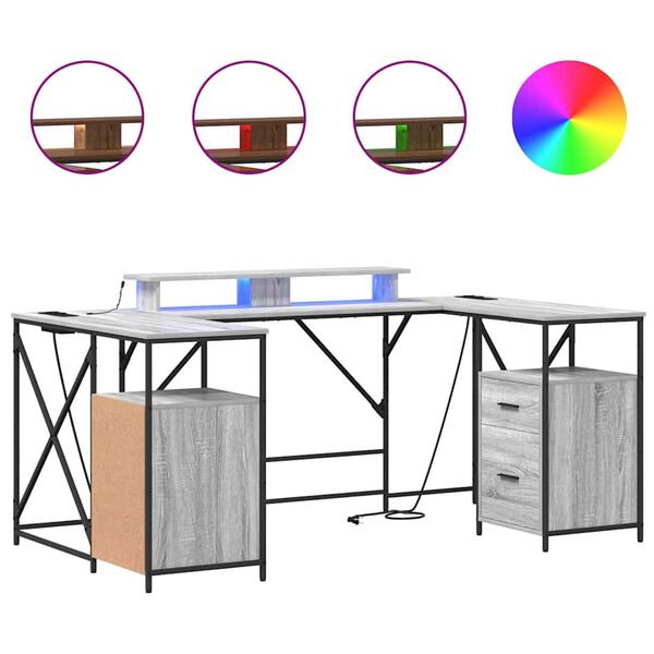 vidaXL Biurko Szary Sonoma 182 x 101 x 87,5 cm Materiał drewnopochodny