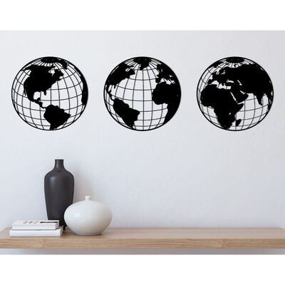 Homemania Dekoracja ścienna World, 140x41 cm, stalowa, czarna