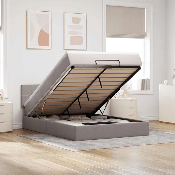 vidaXL Ł&oacute;żko otomana z materacem, taupe, 140x190 cm, tkanina