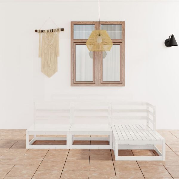 vidaXL 4-cz. zestaw mebli wypoczynkowych do ogrodu, biały, sosnowy