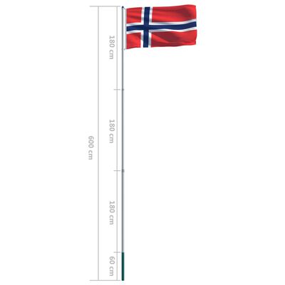 vidaXL Flaga Norwegii z aluminiowym masztem, 6 m