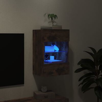 vidaXL Ścienna szafka TV z LED, przydymiony dąb, 40x30x60,5 cm