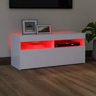 vidaXL Szafka pod TV z oświetleniem LED, biała, 90x35x40 cm