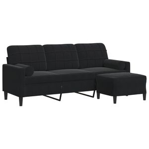 vidaXL 3-osobowa sofa z podn&oacute;żkiem, czarna, 180 cm, aksamit