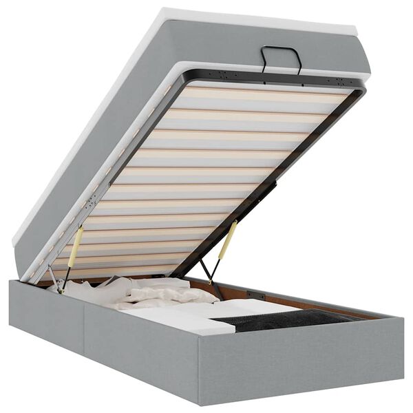 vidaXL Rama łóżka otomana z materacem, jasnoszara, 90x190 cm, tkanina
