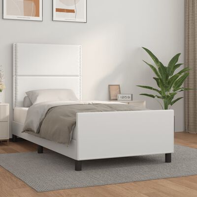 vidaXL Rama łóżka z zagłówkiem, biała, 100x200 cm, sztuczna skóra