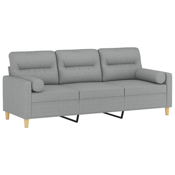 vidaXL 3-osobowa sofa z poduszkami, jasnoszara, 180 cm, tkanina