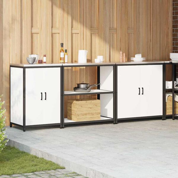 vidaXL Zestaw do przechowywania w kuchni z p&oacute;łką Inny 3 pcs Biały Stal