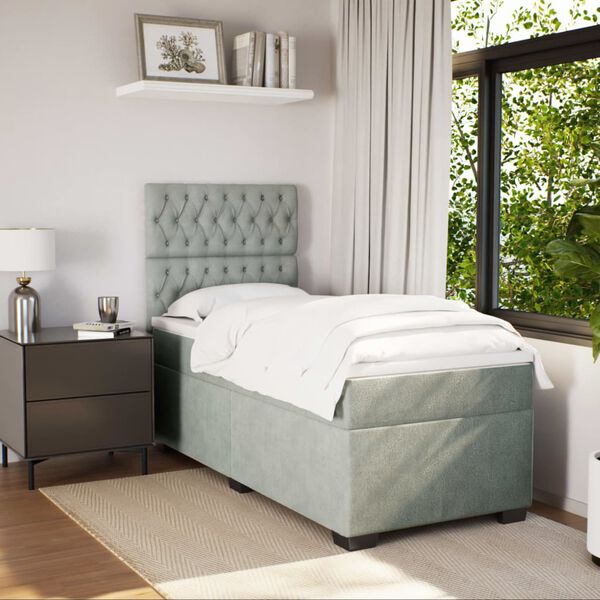 vidaXL Ł&oacute;żko kontynentalne z materacem, jasnoszare, aksamit, 90x190 cm