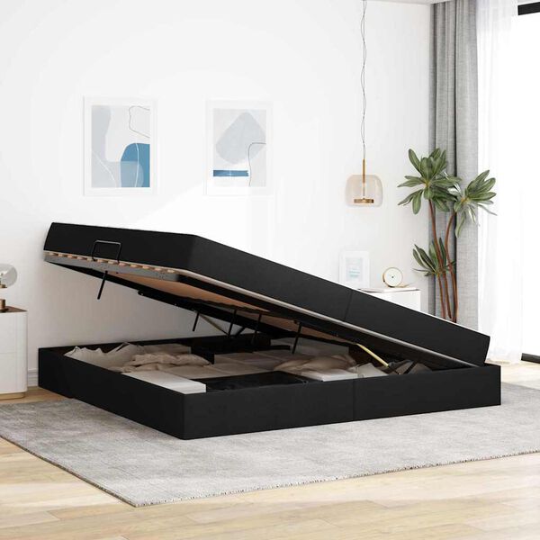 vidaXL Ł&oacute;żko z miejscem na przechowywanie i materacem Czarny Poliester