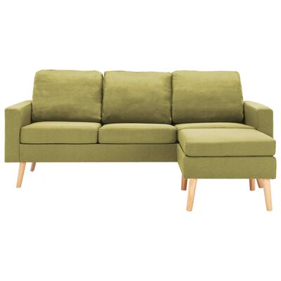 vidaXL 3-osobowa sofa z podnóżkiem, zielona, tapicerowana tkaniną