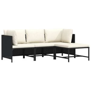 vidaXL 4-częściowa sofa ogrodowa, poduszki, rattan PE, czarna