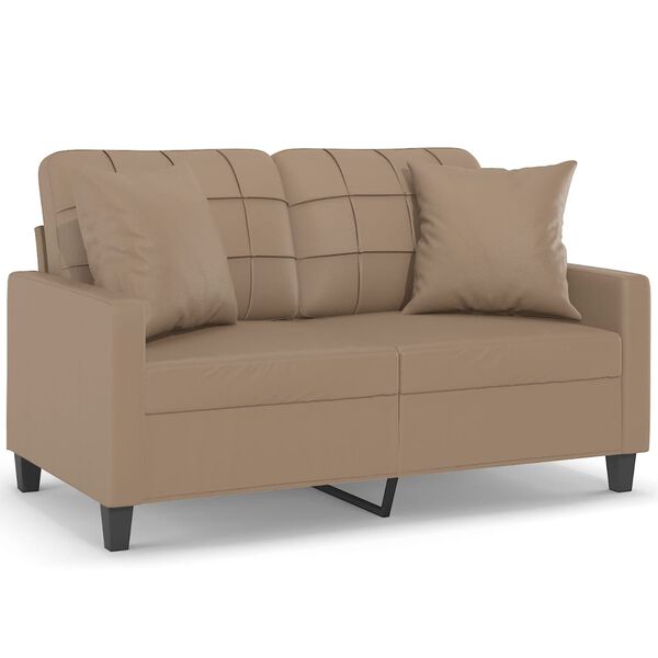 vidaXL 2-osobowa sofa z poduszkami, cappuccino, 120 cm, sztuczna sk&oacute;ra