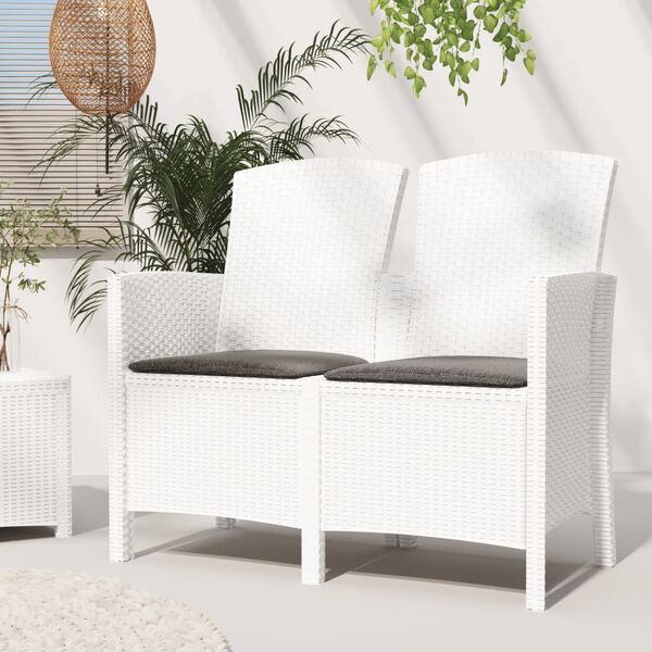vidaXL 2-os. ławka ogrodowa z poduszkami, rattan PP, biała