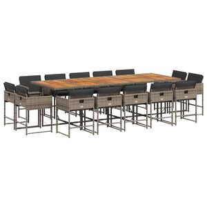 vidaXL 15-cz. zestaw mebli ogrodowych z poduszkami, szary, rattan PE