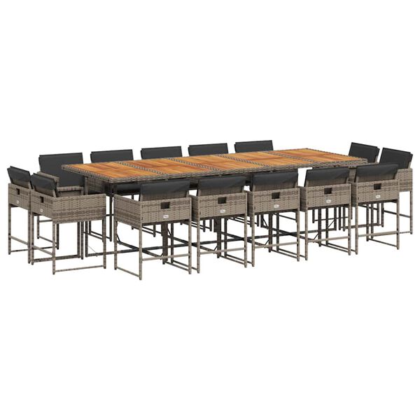 vidaXL 15-cz. zestaw mebli ogrodowych z poduszkami, szary, rattan PE