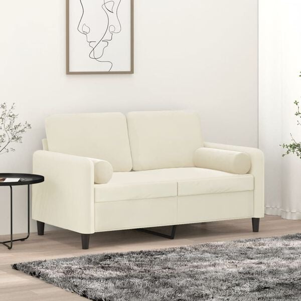 vidaXL 2-osobowa sofa z poduszkami, kremowa, 120 cm, aksamit
